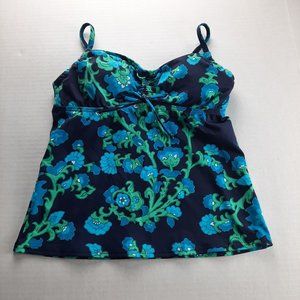 Lands End Womens Tankini Top Size 2 Blue Green Floral Print Removable Cups